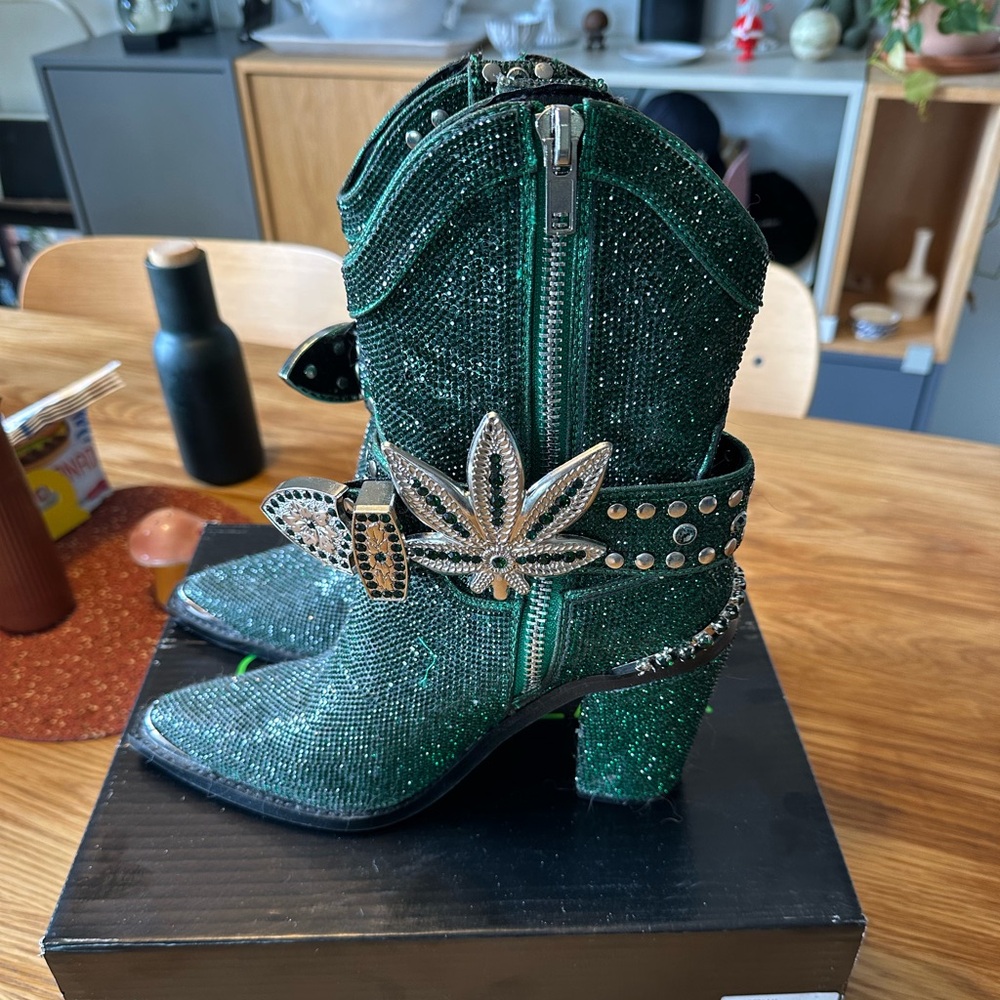 Dolls Kill Club Exx Weed Rhinestone Cowboy Boots